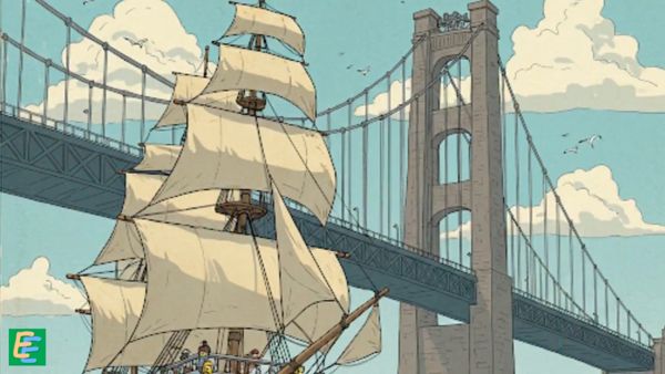 image : Ship under suspension bridge
